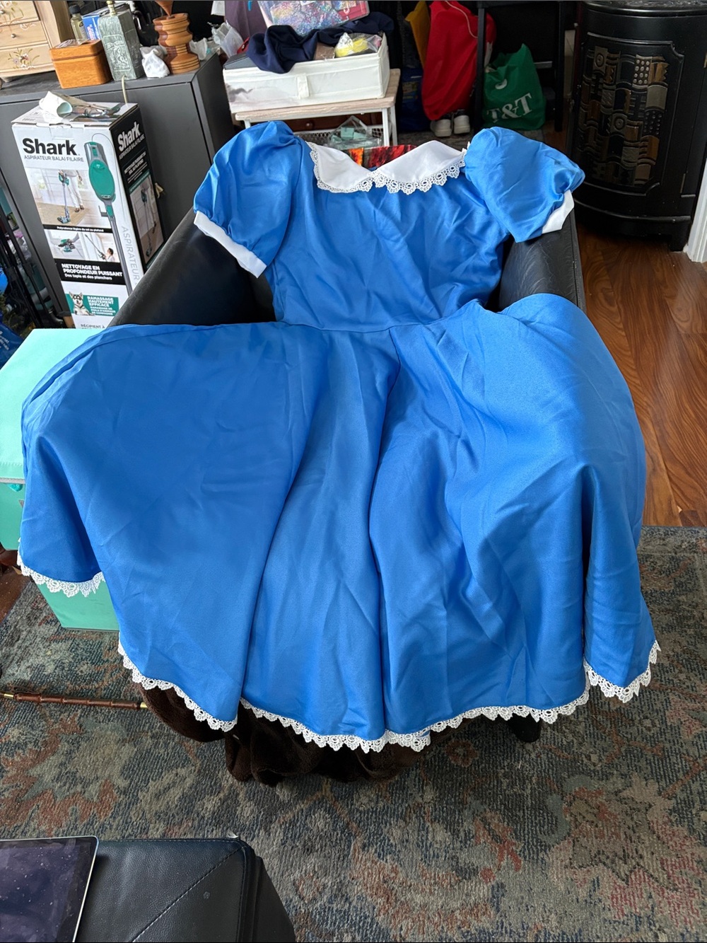 Halloween Alice In Wonderland Classic Blue Dress With Lace Collar And Hem